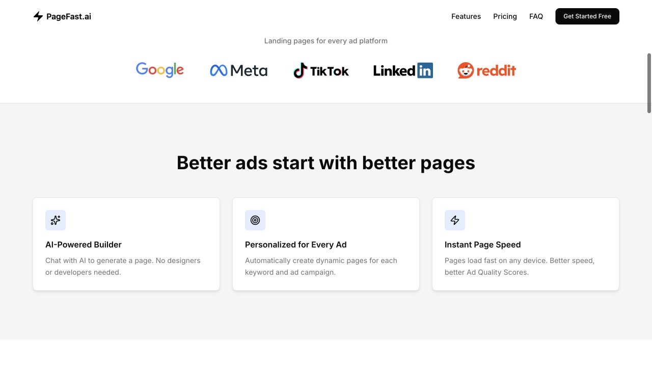 PageFast AI builder, personalisation, and page-speed features