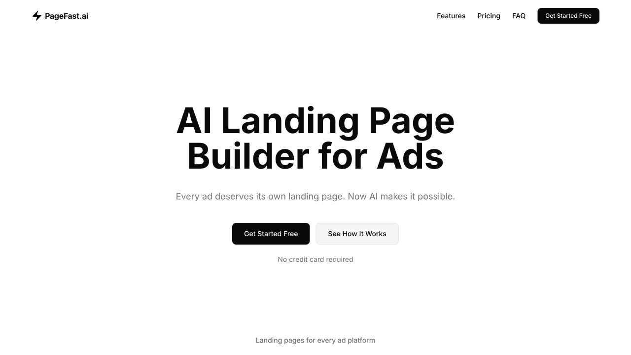 PageFast AI landing page builder website